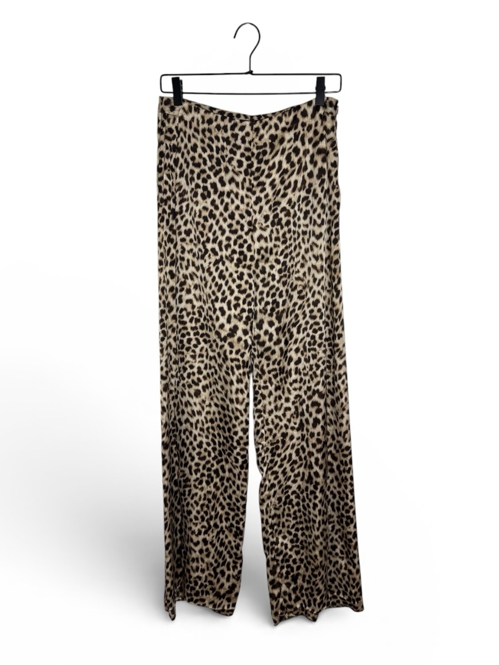 Zara Trifold Overlapping High Rise Leopard Print Wide Leg Satin Pants